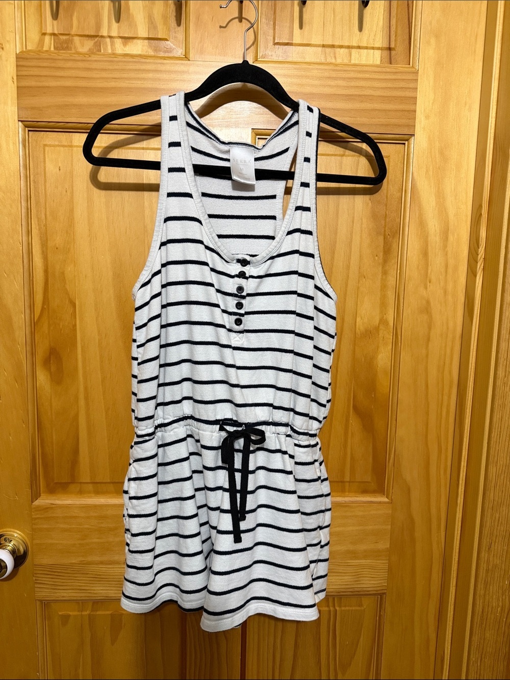 Serra Black & White Striped Sleeveless TerryCloth Romper, Size Medium.